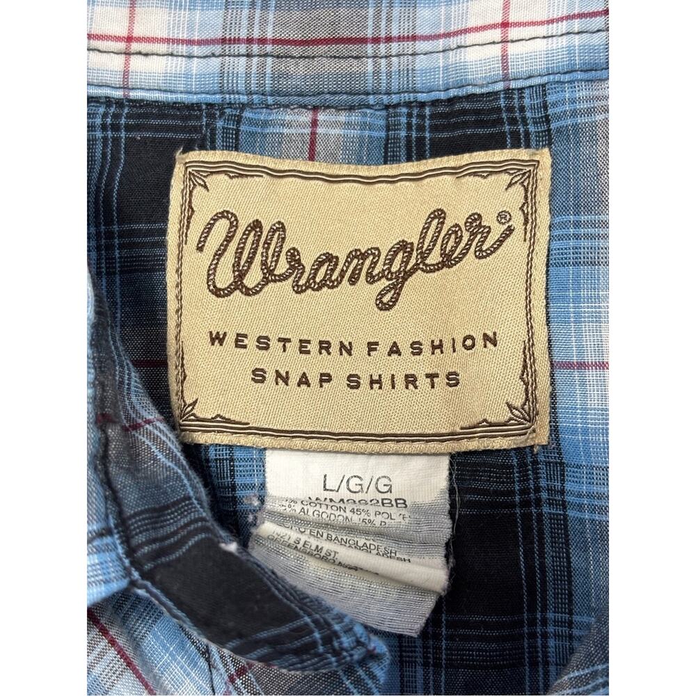 Wrangler Blue and Black Plaid Western Pearl Snap Shirt Men’s Size Large - Picture 2 of 8